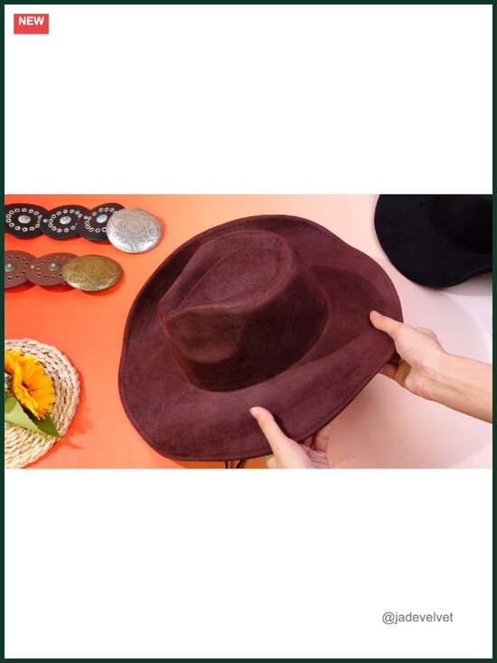 Western Wide Brim Suede Cowgirl Hat & PU Leather Belt Set with Turquoise